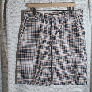 Men's Lululemon Plaid Navy blue and pink button and zip shorts with belt loops